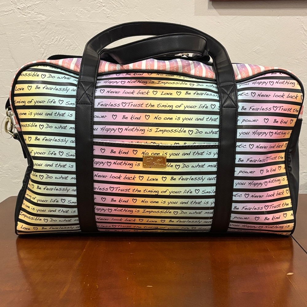 Betsy Johnson‎ “Luv Betsy” Weekender Rainbow Script Travel Duffle